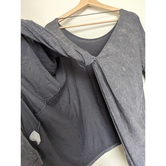 MOD Mineral Wash Open Back Twist Top Dolman Sleeve Boho Gray Size Small S - Picture 4 of 5